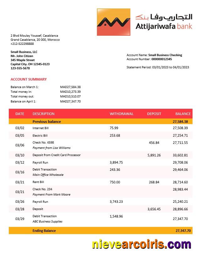 Attijariwafa Bank business statement